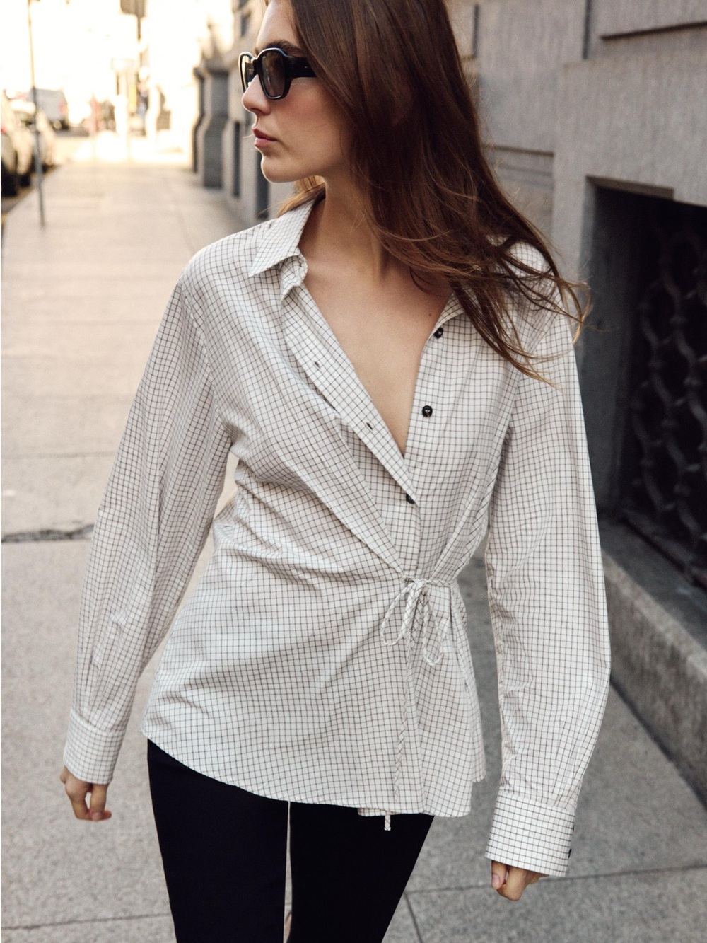 Plaid wrap button up shirt